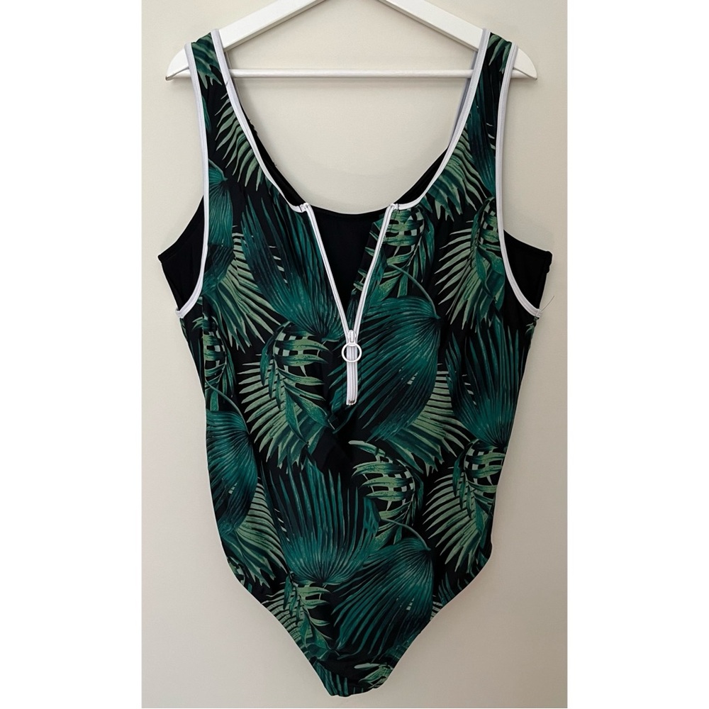 Swim By Cacique • 22 • Zip Up Palm Leaf Print One Piece